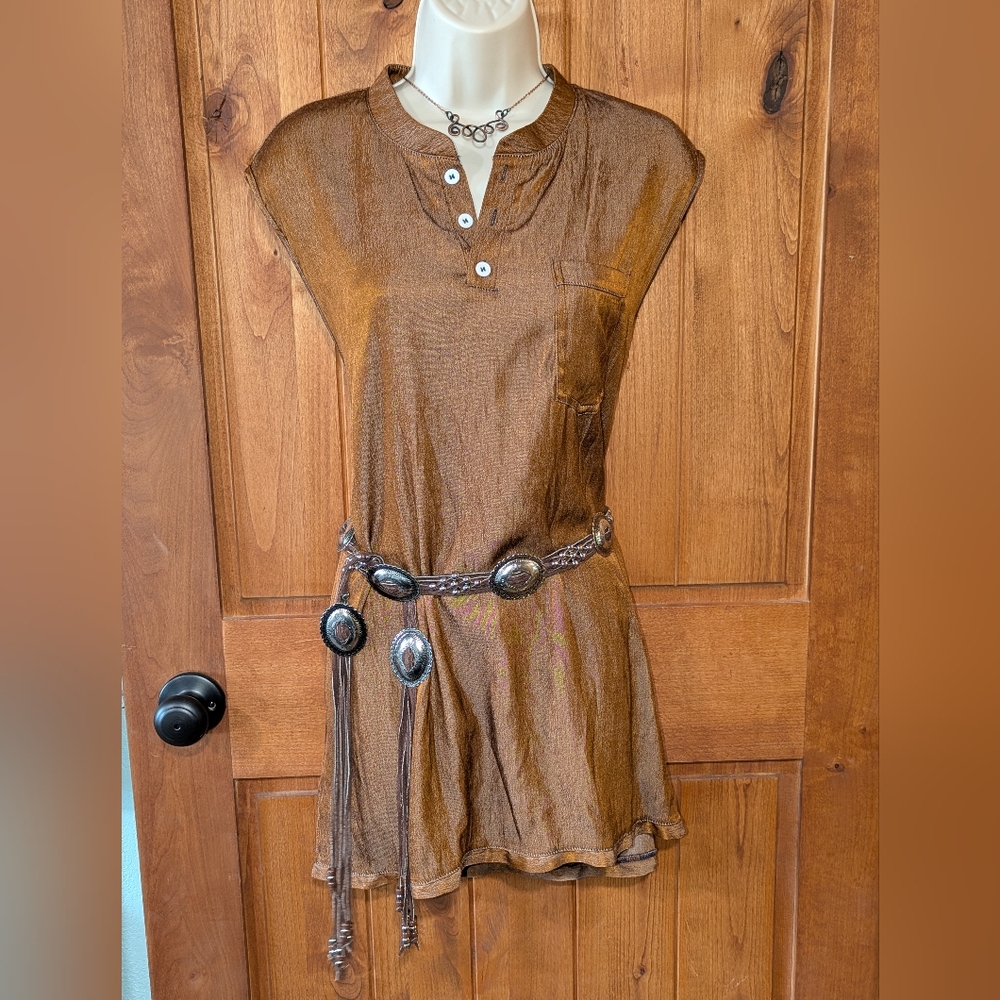 Chic Brown Iridescent Sleeveless Tunic/Dress